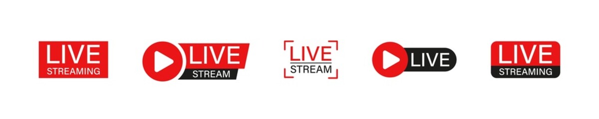 Live stream icon. Online broadcast stream vector set. Live streaming symbol isolated on white background.