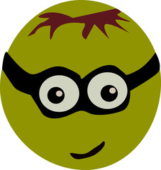 a pea with eyes and a mask on his face, a cartoon hero