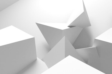 Abstract geometric background, white triangular objects, 3 d render