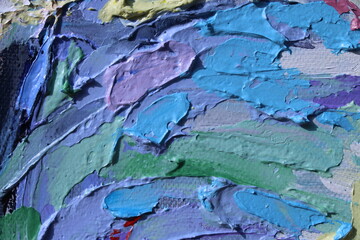 Texture painting. Abstract art background. Painting knife technique with acrylic  on canvas. Rough brushstrokes of paint.