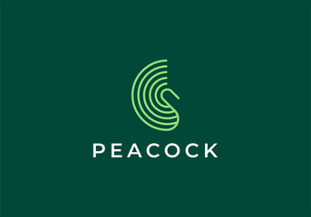 Peacock badge Logo design vector template Line outline style. Luxury Fashion Jewelry stylish Logotype icon.
