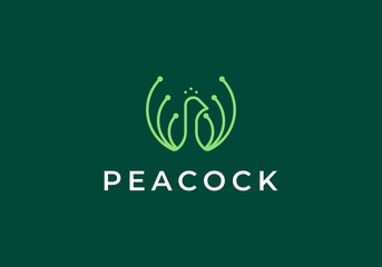 Peacock badge Logo design vector template Line outline style. Luxury Fashion Jewelry stylish Logotype icon.
