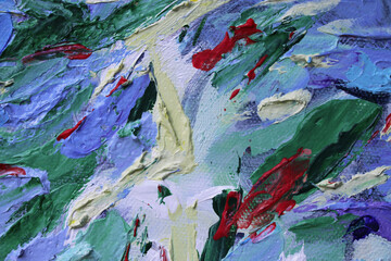 Texture painting. Abstract art background. Painting knife technique with acrylic  on canvas. Rough brushstrokes of paint.