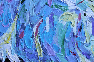 Texture painting. Abstract art background. Painting knife technique with acrylic  on canvas. Rough brushstrokes of paint.
