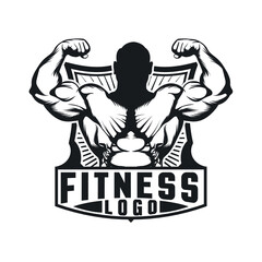 Fitness Logo. Gym Logo.  Fitness Club Logo Isolated Hand Drawing Bodybuilders Front Double Biceps Logo Vector 
