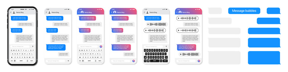 Smartphone with message chat speech bubbles. Mobile app template