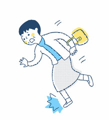 歩行中につまずくシニア女性