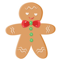 Christmas gingerbread man colored cookies with decoration, isolated on white background, vector illustration