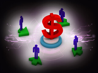 3d illustration dollar sign and peoples in arrow symbol