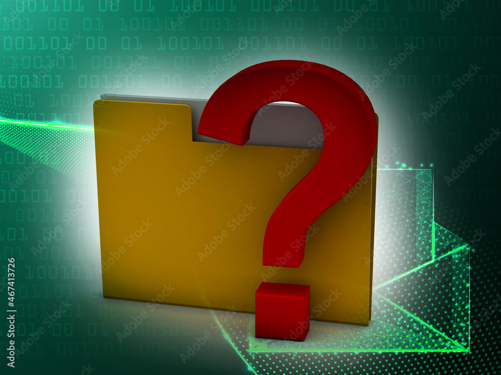 Poster 3d rendering file folder with question symbol