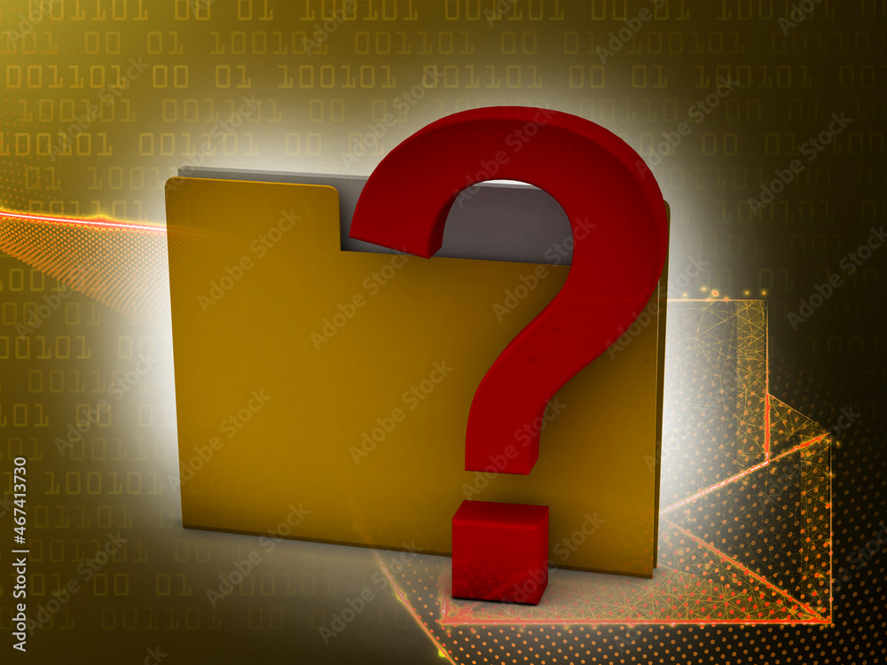 Poster 3d rendering file folder with question symbol
