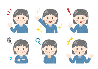 シニア女性の表情イラストセット