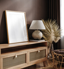 Mockup frame in modern interior background with boho decor, 3d render © artjafara