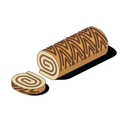 Sweet chocolate roll. Vector 3d sketch line isometric style, color icon illustration. Creative design idea and infographics elements.