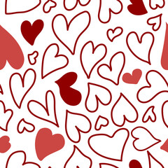 Naklejka na ściany i meble Seamless pattern with hand drawn red heards on the white background. Design for fashion, fabric, textile, packaging paper and a print on a different product. Happy Valentines day. EPS10.