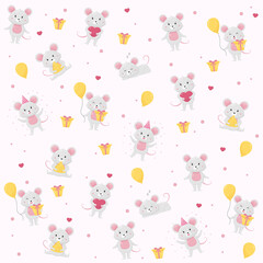 Seamless vector pattern, cute mice.