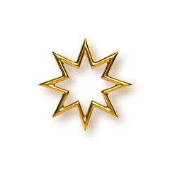 3d golden metal 8-cornered star. Decorative element for award ceremony, New Year or Christmas holidays. Vector illustration.