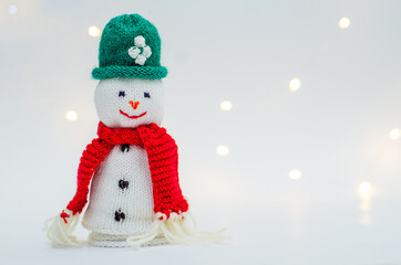 Christmas background with funny snowman. Christmas card.