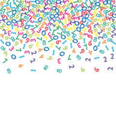 Falling colorful sketch numbers. Math study concept with flying digits. Lively back to school mathematics banner on white background. Falling numbers vector illustration.