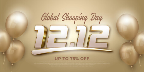 Realistic luxury design 12.12 global shopping day sale background