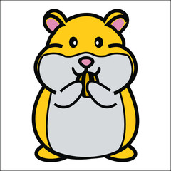 Cute Hamster Eating Vector Icon Illustration. Hamster Mascot Cartoon Character. Animal Icon Concept White Isolated. Flat Cartoon Style Suitable for Web Landing Page, Banner, Sticker, Card