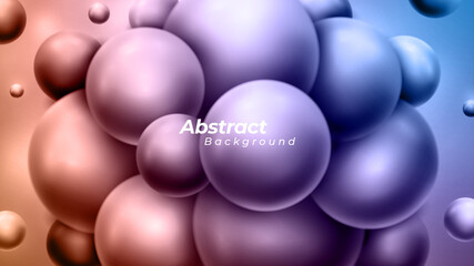 Abstract trendy background with dynamic 3d spheres. Vector illustration of glossy bubble balls.