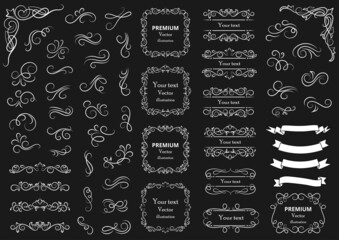 Decorative swirls or scrolls, vintage frames , flourishes, labels and dividers. Retro vector illustration