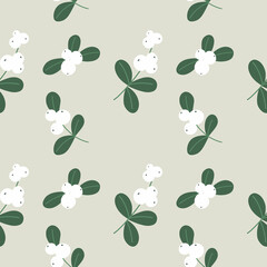 Botanical seamless pattern with snowberry hand-drawn for cover, background, wrapping paper, print, fabric. Vegetable theme. Vector.