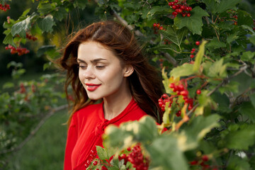 Beautiful woman fresh air summer berries nature