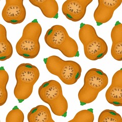 Seamless pattern orange pumpkins in a cut on a white background. Pumpkins for advertising, textiles, packaging