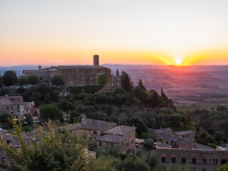 Ospedale di Comunita Community hospital in Montalcino, Tuscany, Italy at Sunrise