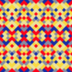 Mosaic seamless texture. Abstract pattern. Vector geometric background of triangles in red, yellow and blue colors
