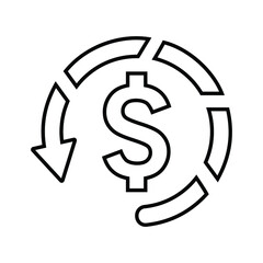 Refund, restore, money back outline icon. Line art vector.