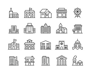 Building Icons - Vector Line Icons. Editable Stroke. Vector Graphic