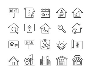 Real Estate Icons - Vector Line. Editable Stroke. Vector Graphic