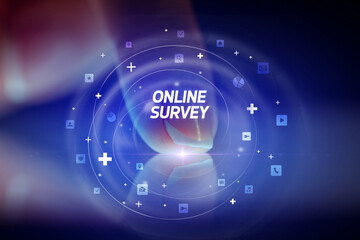 Finger touching tablet with social media icons concept