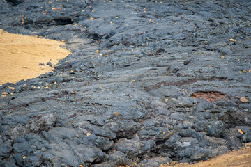 Landscape of black molten lava rock at Fagradalsfjall Volcano Iceland