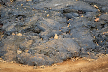 Landscape of black molten lava rock at Fagradalsfjall Volcano Iceland