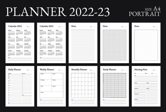 Simple Calendar 2022-23, Planner, Portrait, Week start Sunday template.