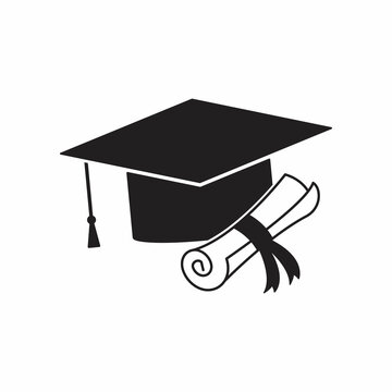 Graduation cap and diplom flat style icon design, University education school college academic ceremony degree