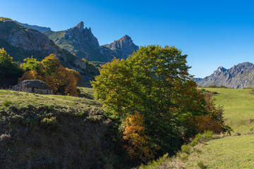Landscape of the Somiedo natural park in Asturias. Route from Valle de Lago to Lago del Valle. 