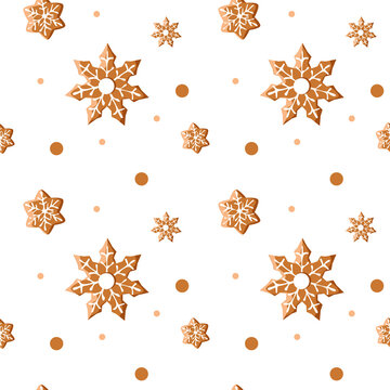 Delicious seamless gingerbread pattern in the shape of snowflakes. Vector illustration for background, print and decor