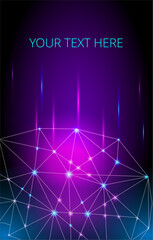 Fototapeta na wymiar Template for a vertical banner or cover with a neural network image. Vector illustration in a futuristic neon style.