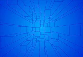 Blue background 3d flying cubes geometric elements vector