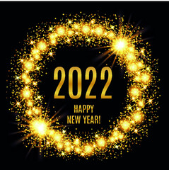 2022 Happy New Year glowing gold background. Vector illustration