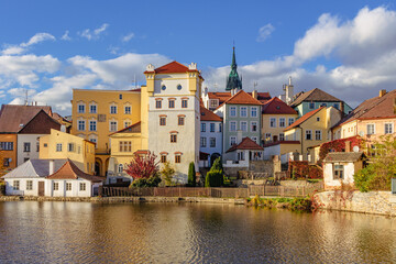 Fototapeta na wymiar City view of Jindrichuv Hradec, a town in the Czech Republic in the region South Bohemia. View of the old town in evening light.