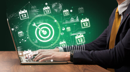 Business hand working on laptop, successful business concept