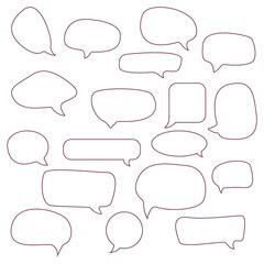 set of blank empty white speech bubbles with flat design, hand drawn sticker for chat symbol, label, tag or dialog word. Set of hand drawn paint object for design.