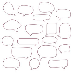 Fototapeta premium set of blank empty white speech bubbles with flat design, hand drawn sticker for chat symbol, label, tag or dialog word. Set of hand drawn paint object for design.
