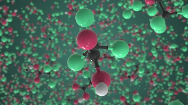 Trichloroacetic acid molecule, isolated molecular model. Looping 3D animation or motion background